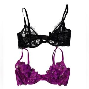 Victoria's Secret Black and Purple Lace Bras 32D